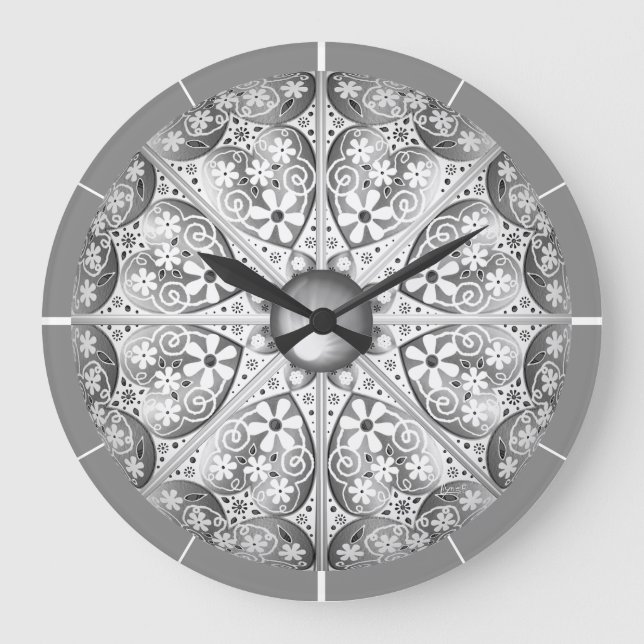 Keramik Lace Gray Große Wanduhr (Vorderseite)