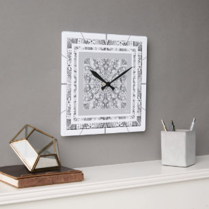 Keramik Lace Gray Quadratische Wanduhr