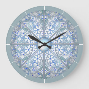 Keramik Lace Light Blue Große Wanduhr