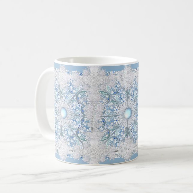 Keramik Light Blue & Snowflake Kaffeetasse (Vorderseite Links)