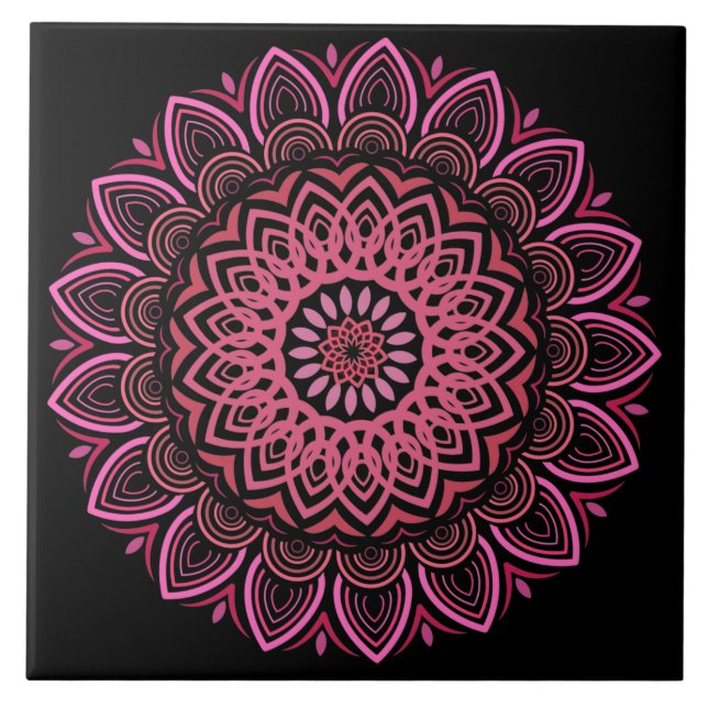 Keramik Mandala, rosa und korallenfarben Fliese (Vorderseite)