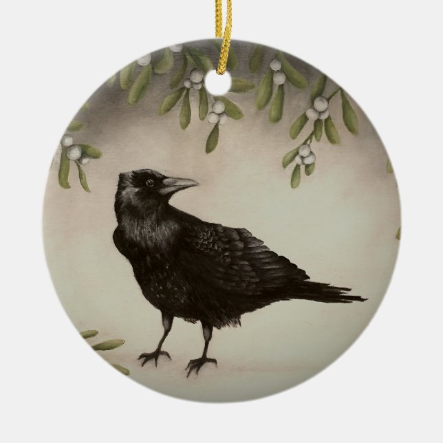 Keramik Mistletoe und Crow Keramik Ornament (Vorne)