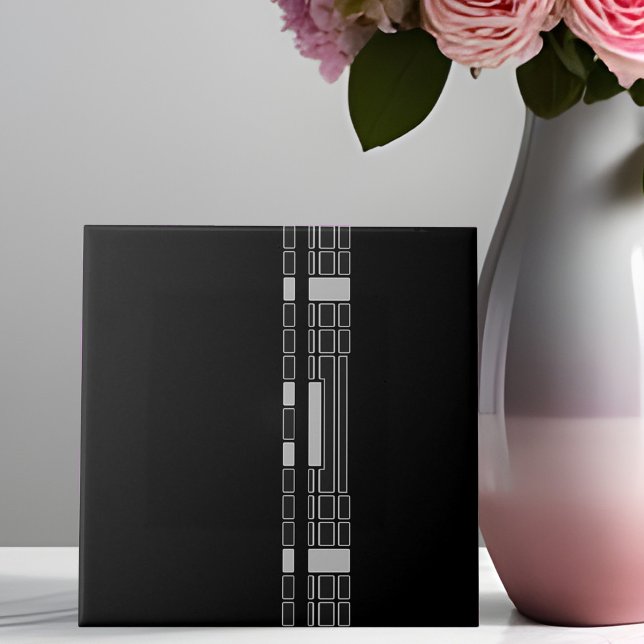 Keramik mit schwarzen geometrischen Strichen Art-D Fliese (Von Creator hochgeladen)