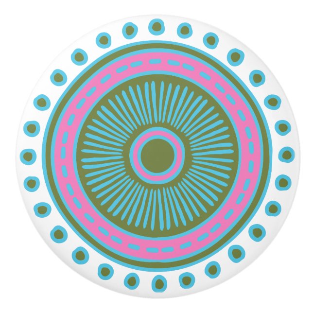 Keramik mit weißlicher Handzeichnung Keramikknauf (Vorderseite)