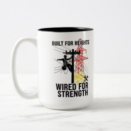Keramik mit Zitat zum Stolz auf Hochspannungsleitu Zweifarbige Tasse