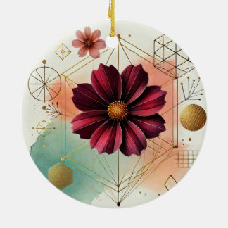 Keramik Ornament mit Kosmos Blume und Geometrie