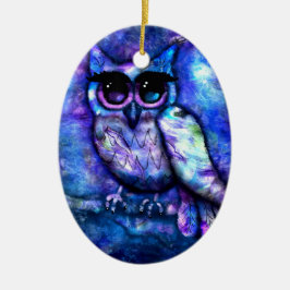 Keramik Ornament Whimsical Abstrakt Owl Blue