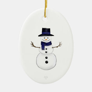 Keramik-Oval-Ornament Schneemann und blaue Schneef Keramik Ornament