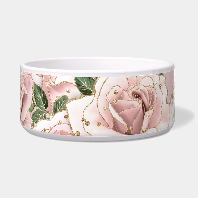 Keramik Pet Bowl Rose und Gold Glitzer Napf (Vorderseite)