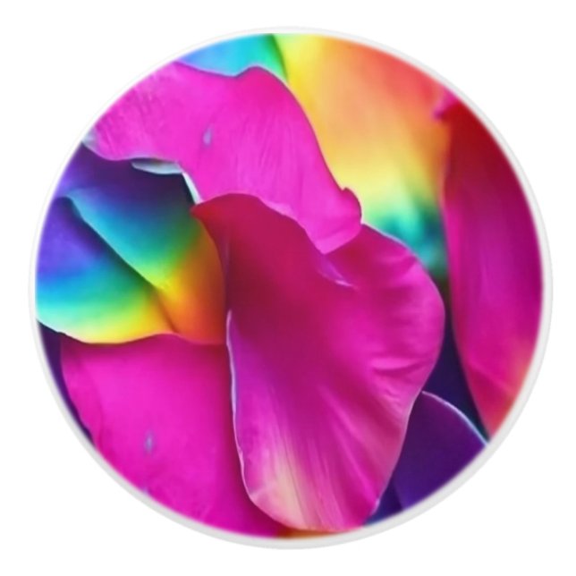 Keramik Pull - Rosie Rainbow Blume Petals Keramikknauf (Vorderseite)