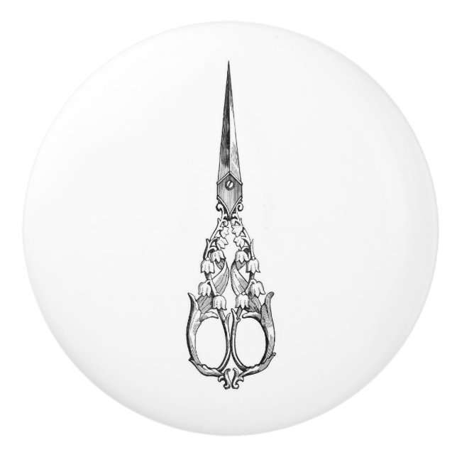 Keramik Pull - Vintages Nähthema, Schere Keramikknauf (Vorderseite)