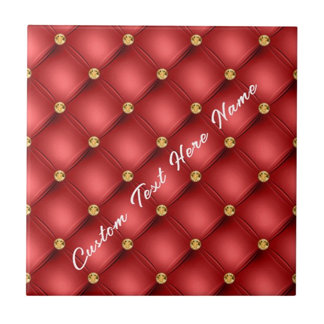 Keramik Rot und Gold mit benutzerdefiniertem Text Fliese (Vorderseite)