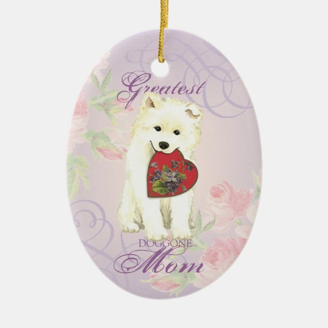 Keramik Samoyed Heart Mama Ornament (Vorne)