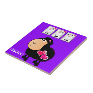 Keramik, Schafe, rosa Herzen, Lila Fliese