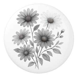 Keramik-Schubladenknopf/-griff mit B&W-Blumendesig Keramikknauf