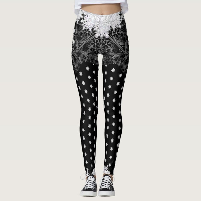 Keramik, schwarz und Schneeflocke Leggings (Vorderseite)