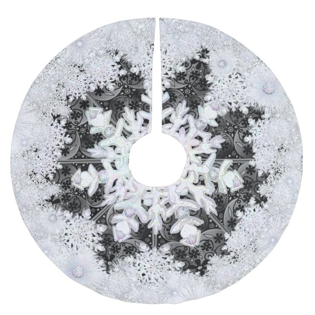 Keramik, schwarz und Schneeflocke Polyester Weihnachtsbaumdecke (Vorderseite)