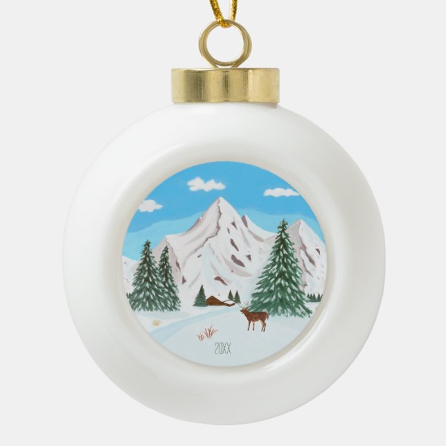 Keramik Snow Mountains Ball Weihnachtsschmuck Keramik Kugel-Ornament (Vorderseite)