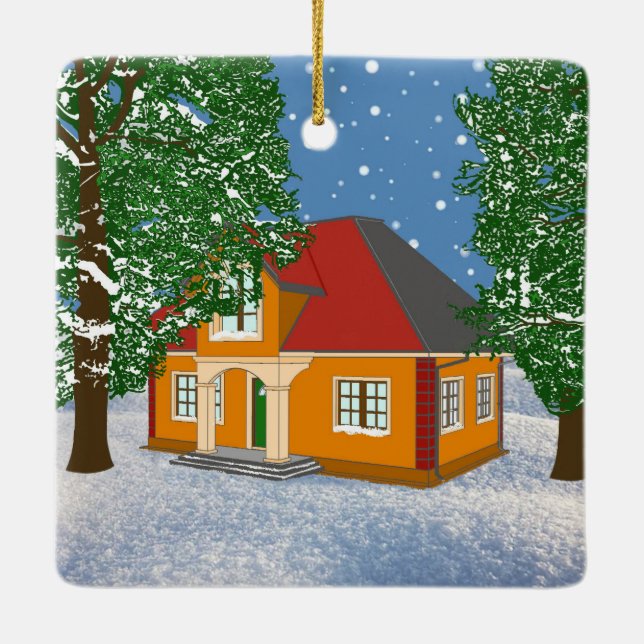 Keramik Snowy Hütte Keramikornament (Rückseite)