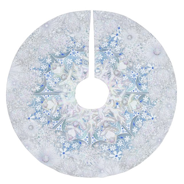 Keramik-Spitze hellblau & Schneeflocke Polyester Weihnachtsbaumdecke (Vorderseite)