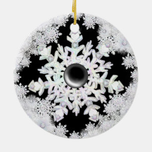 Keramik Spitzenschwarz und Schneeflocken Ornament