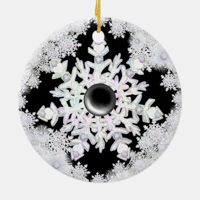 Keramik Spitzenschwarz und Schneeflocken Ornament (Hinten)