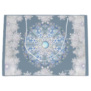 Keramik strahlend blau & schneeflocken große geschenktüte