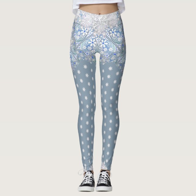 Keramik strahlend blau & schneeflocken leggings (Vorderseite)