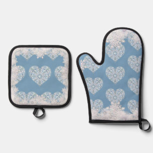 Keramik strahlend blau & schneeflocken ofenhandschuh & Topflappen-Set