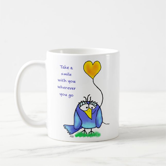 Keramik-Tasse - Fantasievogel mit Spruch Kaffeetasse (Links)