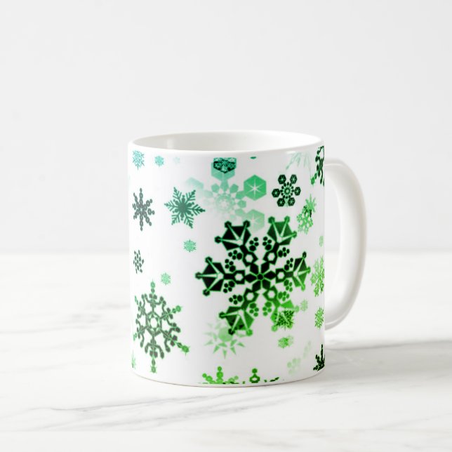 Keramik Tasse-grüne Schneeflocken Tasse (VorderseiteRechts)