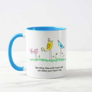 Keramik-Tasse, Launige Vögel mit Spruch Tasse