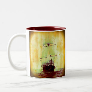 Keramik-Tasse Vintage-Segelschiff Zweifarbige Tasse
