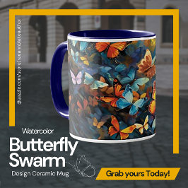 Keramik Tasse Wasserfarben Schmetterling Schwarz