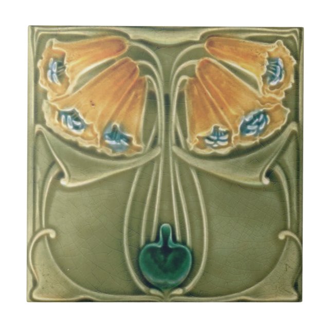 Keramik Tile - Antiquitäten Gelbe Blume Jugendstil Fliese (Vorderseite)