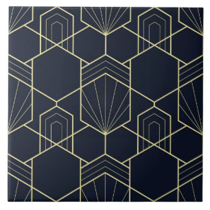 Keramik Tile - Art Deco Gold und Dunkelblau Fliese