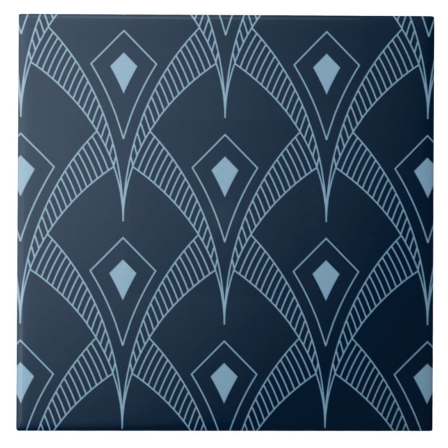 Keramik Tile - Art Deco Lüfter Design Blau Design  Fliese (Vorderseite)