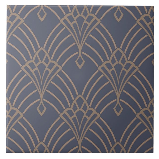 Keramik Tile - Art Deco Lüfter Design Lilac/Gold 2 Fliese (Vorderseite)