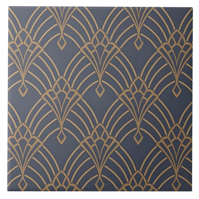 Keramik Tile - Art Deco Lüfter Design Lilac/Gold 3 Fliese (Vorderseite)