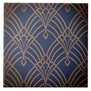 Keramik Tile - Art Deco Lüfterdesign Gold/Rot 1 Fliese