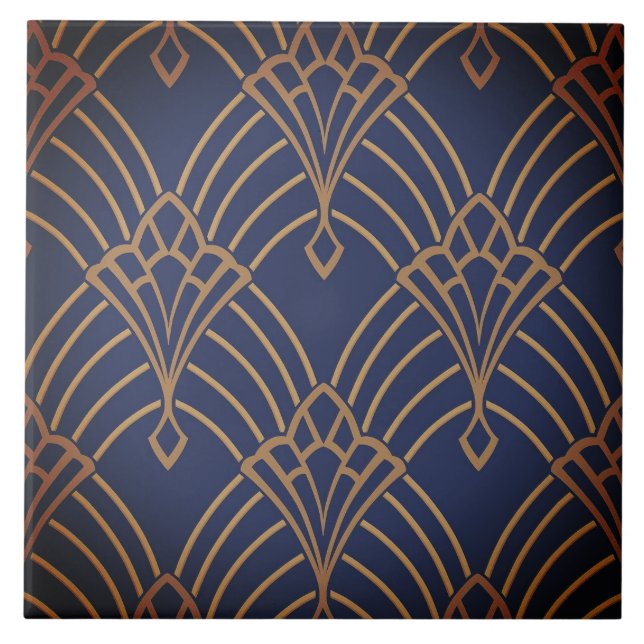 Keramik Tile - Art Deco Lüfterdesign Gold/Rot 1 Fliese (Vorderseite)