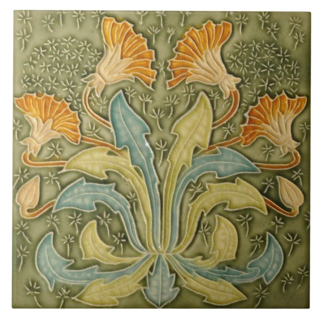 Keramik Tile - Art Nouveau Dandelion Blume Fliese (Vorderseite)