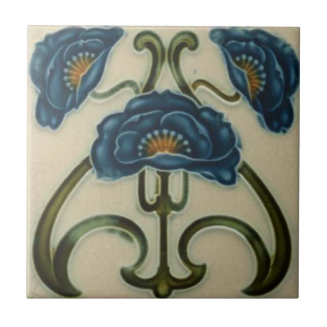 Keramik Tile - Art Nouveau Drei Blauen Pfarrkirche Fliese (Vorderseite)