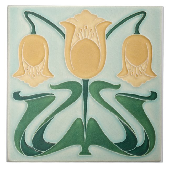 Keramik Tile - Art Nouveau Floral Gelb Fliese (Vorderseite)