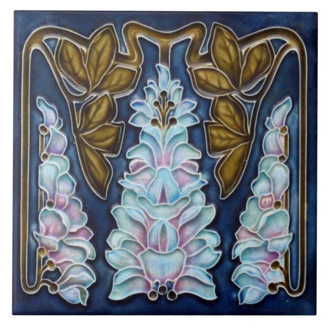 Keramik Tile - Art Nouveau Foxglove Blume Fliese (Vorderseite)