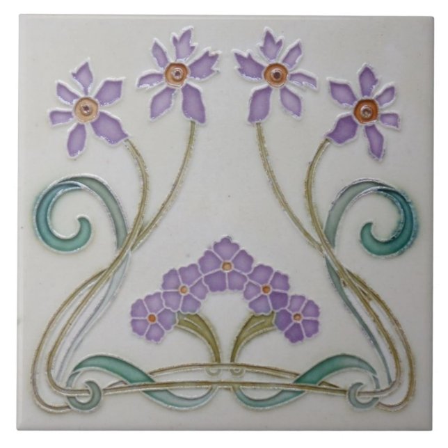 Keramik Tile - Art Nouveau Lilac Blume Fliese (Vorderseite)