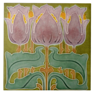 Keramik Tile - Art Nouveau Tulips Crackeln Fliese