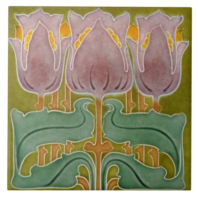 Keramik Tile - Art Nouveau Tulips Crackeln Fliese (Vorderseite)
