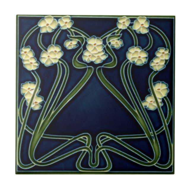 Keramik Tile - Art Nouveau Vergessen-me-nots Elfen Fliese (Vorderseite)