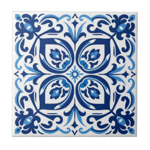 Keramik Tile - Blau/Weiß Azulejo Floral Fliese